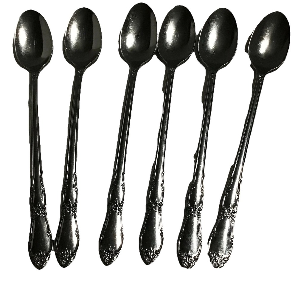 Oneida Mansfield Lot Of 6 Iced Tea Spoons Wm A Rogers Stainless Flatware‎